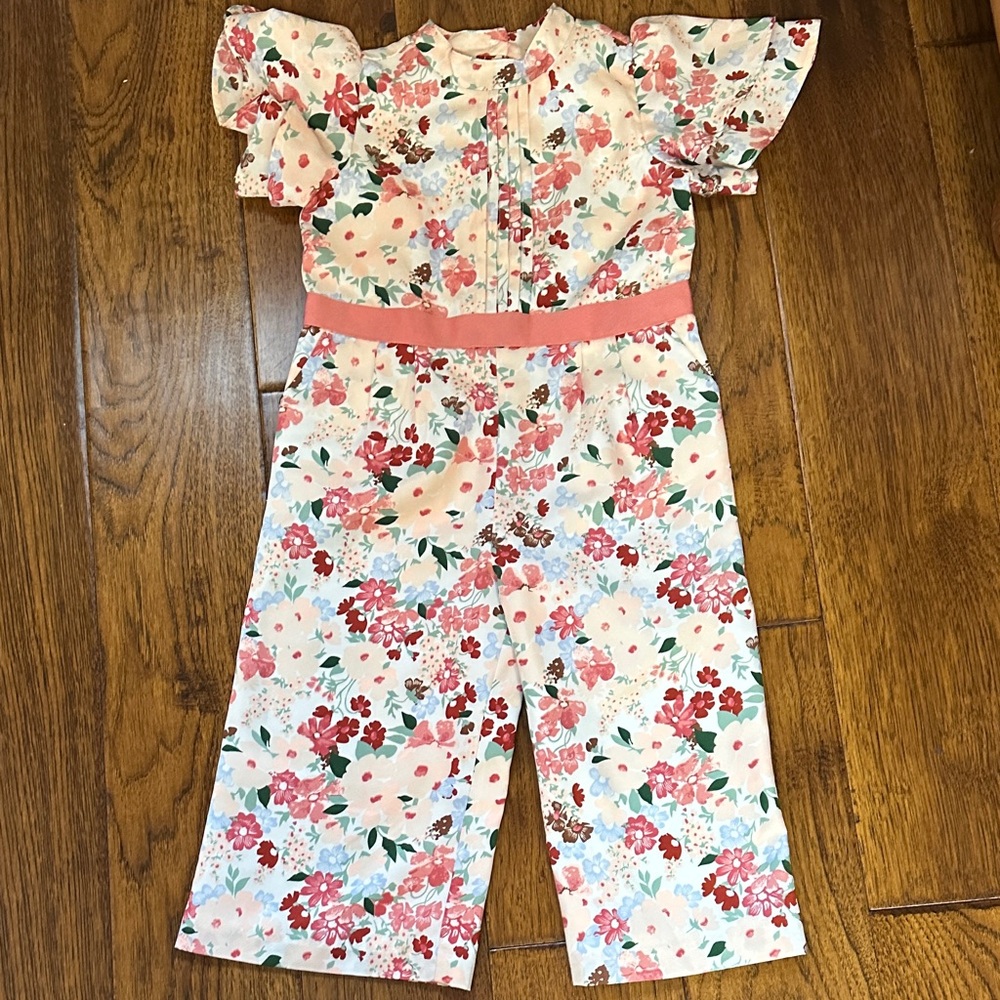 Floral Kids Jumpsuit with Ruffle Sleeves